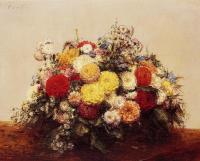 Fantin-Latour, Henri - Large Vase of Dahlias and Assorted Flowers